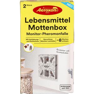 Aeroxon Mottenfalle Lebensmittel Mottenbox, Pheromonfalle, gegen Lebensmittelmotten, zum Aufkleben & Aufstellen, 2 Stück