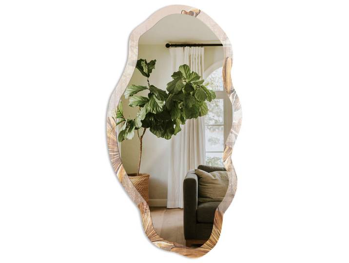 Tulup Spiegel 90x45 cm asymmetrisch mit Druck - Pflanzenblätter, Transparent, Glas, Organisch, 45x90x0.4 cm, Spiegel, Wandspiegel