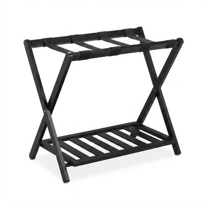 Relaxdays Kofferständer, klappbar, Bambus, HBT: 58,5x68,5x38 cm, Gepäckständer mit Ablage, Kofferablage Hotel, schwarz