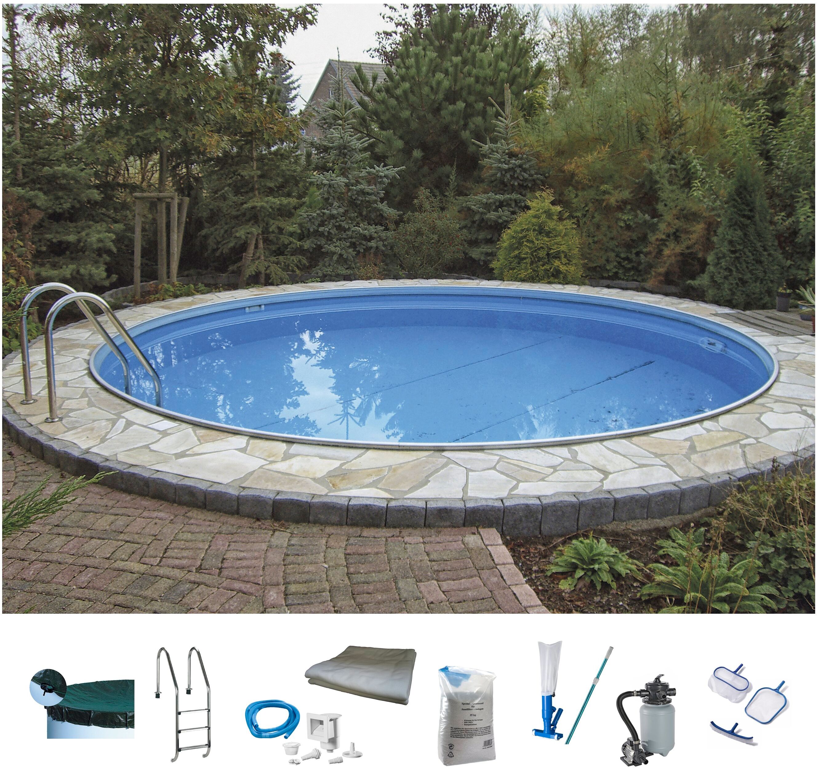 Rundpool KONIFERA "Bahamas II", weiß (weiß, blau), H:120cm Ø:400cm, Schwimmbecken, Rundpool, verschiedene Größen, für den Volleinbau
