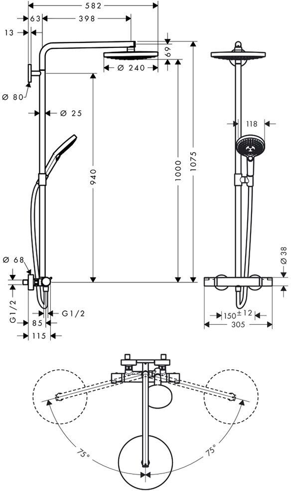 Hansgrohe Raindance Select S 240 2jet Showerpipe, Badarmaturen, 27129400, weiß/chrom - weiß/chrom