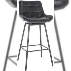 Décoshop26 - Drehbarer Barhocker x1 mit Fußstütze dunkelgrauer Samtbezug vierbeiniges schwarzes Metallgestell 10_0005472