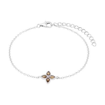 Armband AMOR "Schmuck Geschenk, Kleeblatt", silberfarben, braun, kristallweiß, braun, kristallweiß, Armbänder, Damen, 20cm, Silber 925 (Sterlingsilber), Armband, mit Glasstein, Zirkonia (synth.)