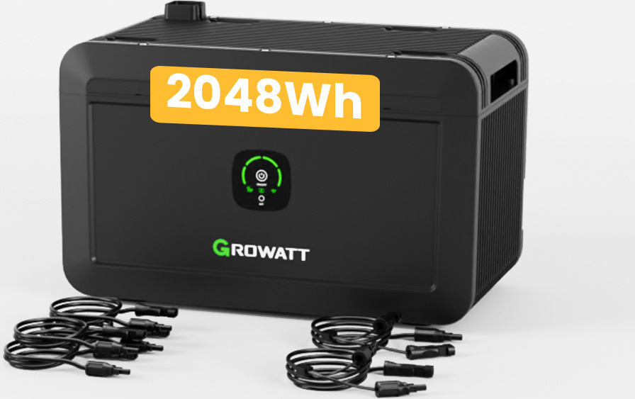 Powerness Balkonkraftwerk Speicher, 2048Wh Growatt NOAH 2000 mit 1800W PV-Eingangsleistung IP66 für Balkonkraftwerk (0% MwSt)