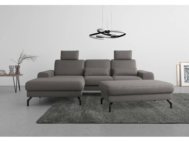 Ecksofa, Luxus-Microfaser TORO, Grau, 283×175 cm, Mit Sitztiefenverstellung & Federkern, Sitztiefe Verstellbar, Sit&More