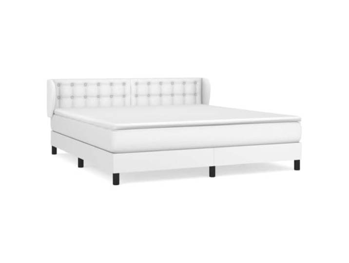 PUGYNBK Boxspringbett, 180 x 200 cm, Kunstleder, Weiß Verstellbares Kopfteil, Taschenfederkernmatratze, mittlere Härte, leicht zu reinigen