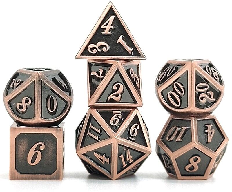 Rio Dés Métal - lot de 7 dés (14mm) avec boite en métal- Glazed Copper