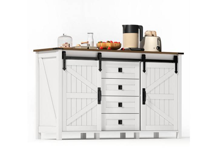 Modenvie Sideboard 137/40/81,5 cm aus MDF mit Schiebetüren Weiß, 137x81.5x40 cm, Kleinmöbel, Kommoden, Sideboards