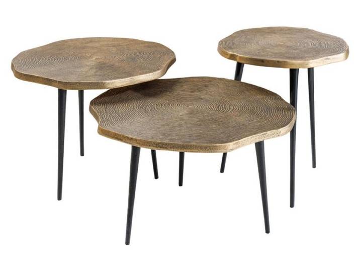 Lot de 3 tables basses gigognes NERA dorées et noir – design chic contemporain