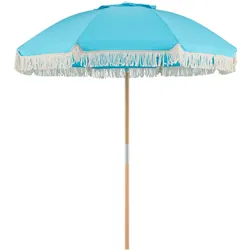 COSTWAY Sonnenschirm Boho, φ170cm mit Fransen, 30° knickbar, aus Holz für Balkon, Terrasse, Markt, Blau.