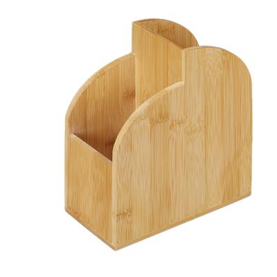Relaxdays Stiftehalter Bambus, Schreibtisch Organizer, Büro, 2 Fächer, HBT: 20x17x9 cm, Stiftebox, Stiftebecher, natur