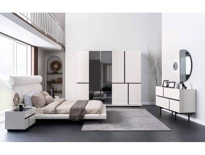 Xlmoebel Schlafzimmer-Set Weißes Schlafzimmer Set von XLMOEBEL mit Doppelbett und Kleiderschrank, (6-tlg), Made in Europa
