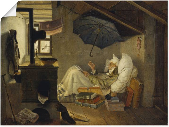 Wandbild ARTLAND Der arme Poet. 1839 , braun (farbe bild(er): braun), B:40cm H:30cm, Bilder, Wandbild, als Leinwandbild, Poster in verschied. Grössen