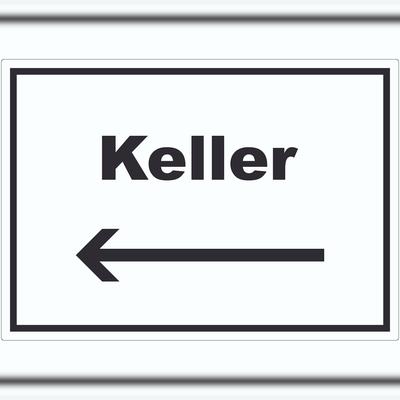 HB-Druck Keller Aufkleber mit Text und Richtungspfeil links waagerecht A6 (105x148mm)