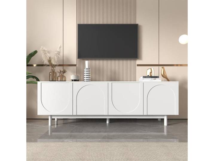Meuble TV - Luxe - Blanc - 4 portes - Étagères réglables - Design scandinave moderne