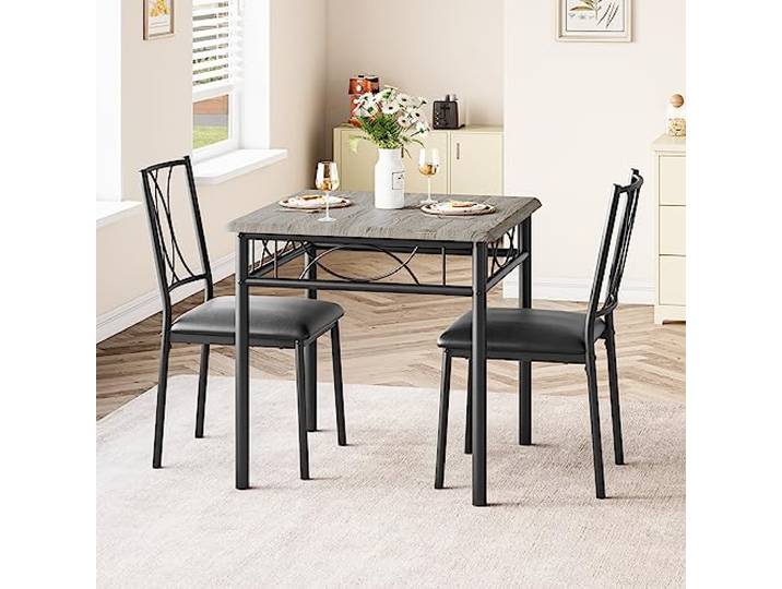 GarveeMore Küchentisch mit 2 Stühlen Esszimmermöbel Dining Table 74x74cm Tischplatte 15cm starke Tischplatte Durchbruch-Design 40x40cm weich gepol