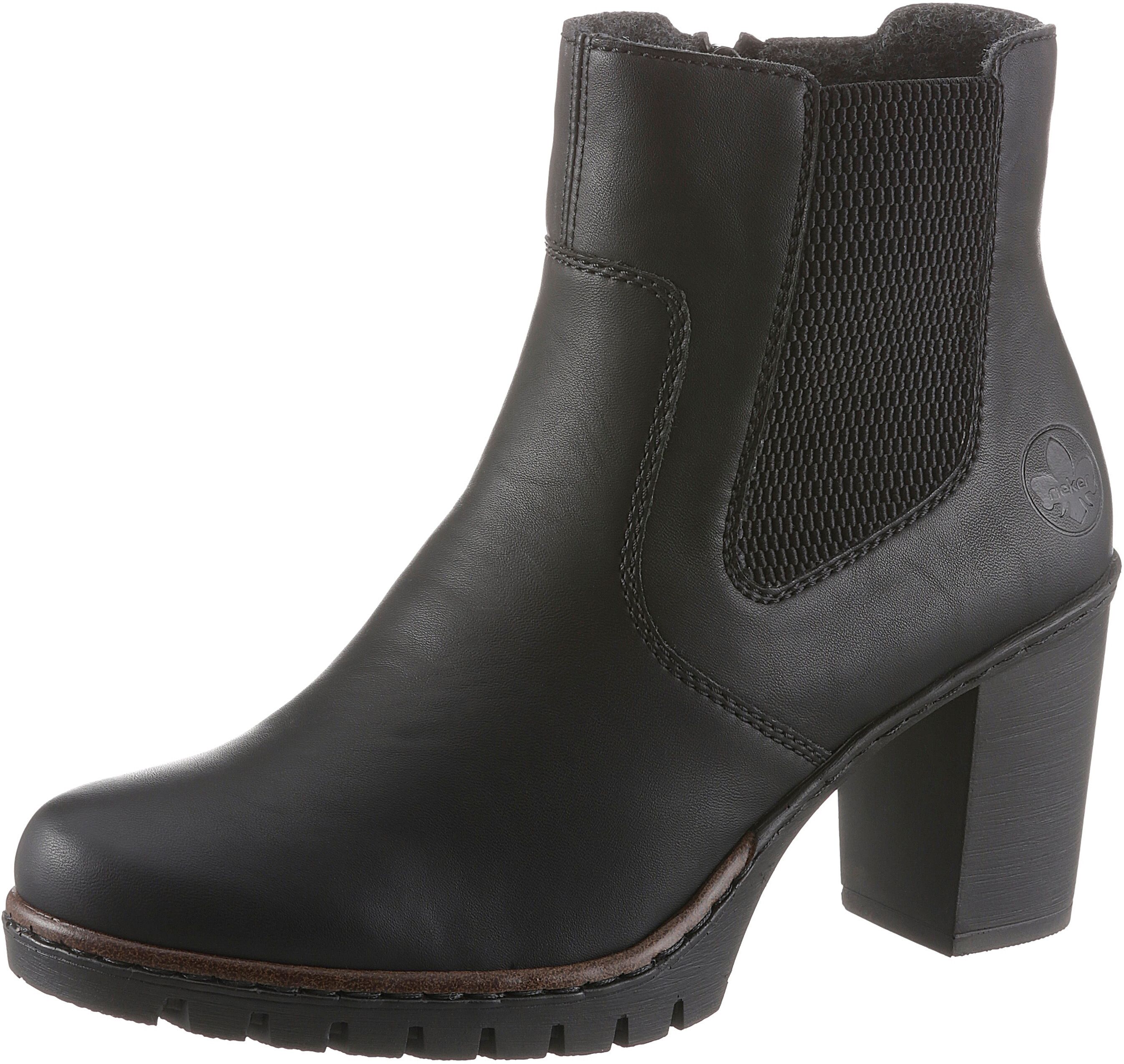 Stiefelette RIEKER, Damen, Gr. 42, wärmend, schwarz, Lederimitat, unifarben, Schuhe Stiefelette, Boots, Chelsea-Stiefelette, Blockabsatz, in elegantem Look, Topseller
