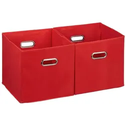 Relaxdays 4 x Aufbewahrungsbox Stoff rot Rot,Silber