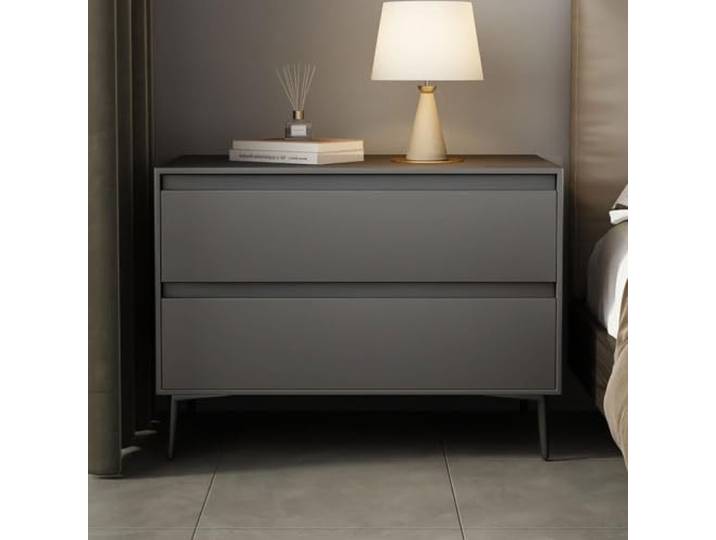 Moderner Nachttisch 2 Schubladen Beistelltisch mit Stauraum Tischbeine aus Metall Verdeckte Griffe Leder for Schlafzimmer/Wohnzimmer/Büro(Dark gray,80cm/32in)