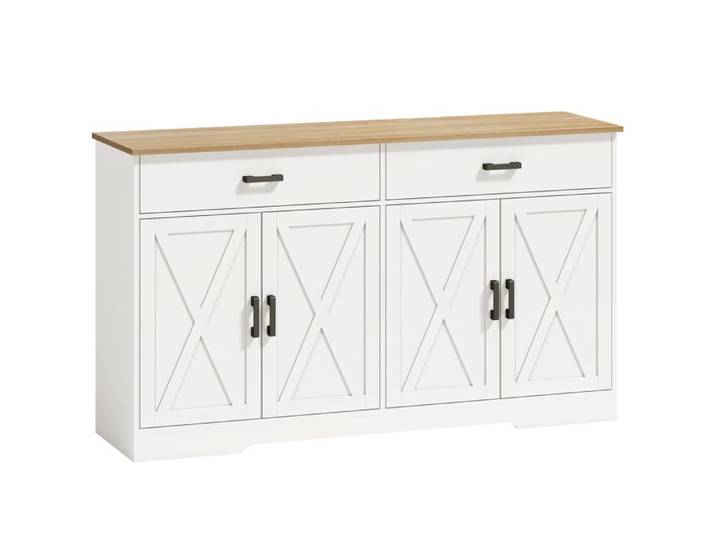 YWJ Buffet armoire de cuisine de ferme 140 cm avec 2 tiroirs et 2 armoires blanc