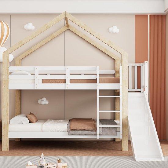 Famanu Kinderstapelbett Hausform - Zwei Personenbett - Spielen und Schlafen - 90 x 200 cm