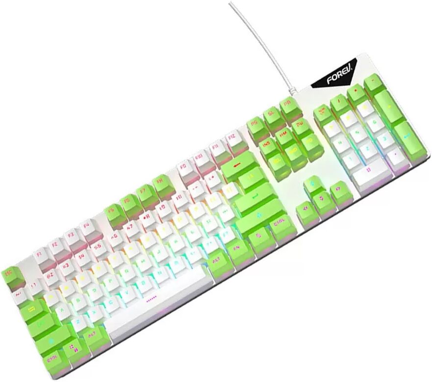 INF Mechanische Tastatur mit Kabel, Regenbogen-Hintergrundbeleuchtung, blauer Schalter, Hot-Swap-fähig, 104 Tasten Weiß+Grün