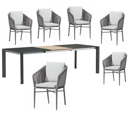 acamp Tischgruppe 6x 57437 Manhattan + 1x Tisch 56600 Woody Extension