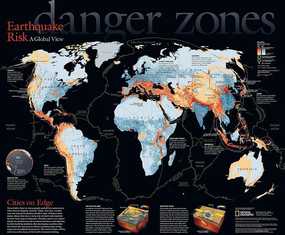 National Geographic Historic POD Zones de danger 2006, risque sismique, une vue globale