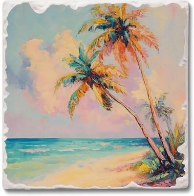 Thirstystone Coastal Scene 4 Pack Tumbled Tile Coaster Manufactured in The USA