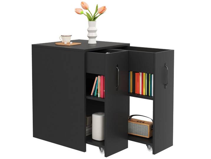 ComfortXL Bücherregal De-37968 52/50/75 cm mit Rollen Schwarz, 52x75x50 cm, Wohnzimmer, Regale, Bücherregale