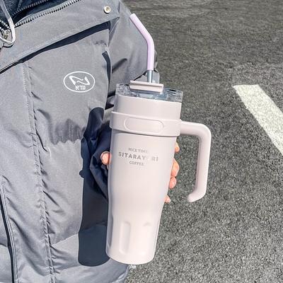 Uplifted Trends Large Capacity Stainless Steel Water Cup For Vehicles And Office Use With Straw Ice Dispenser Design lilac