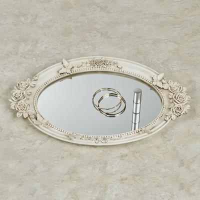 Touch of Class Butterfly in Roses Mirrored Vanity Tray Antique White , Antique White