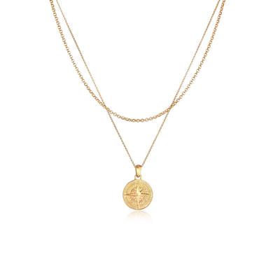Kette mit Anhänger KUZZOI "Halskette Herren Layer Kompass Maritim 925 Silber" Gr. 50, gold, Halsketten, Herren, ohne Stein, Silber 925 (Sterlingsilber)