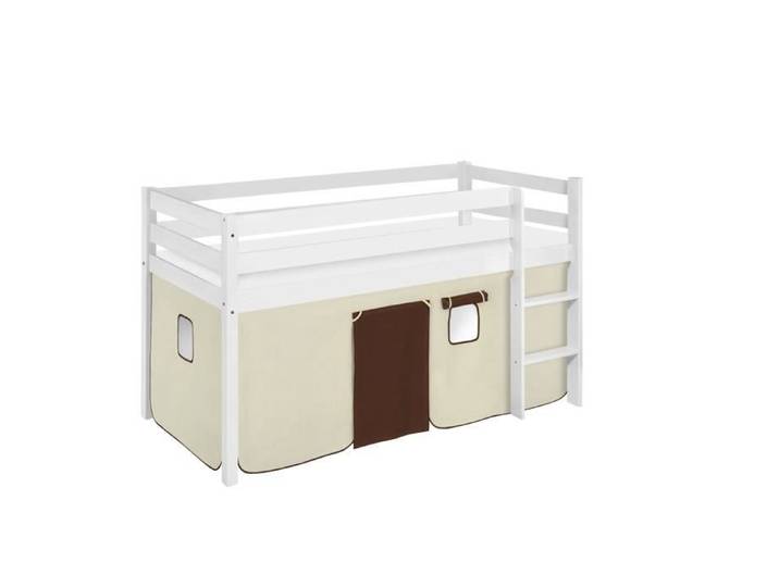 Lit surélevé JELLE 90x190 cm avec rideaux - LILOKIDS - blanc laqué