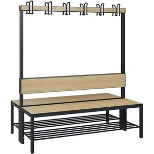 CP-Möbel Umkleidebank 8061-210, Sitzfläche Holz, 150 cm, mit Hakenleiste & Schuhrost, eiche / anthrazit, doppelt