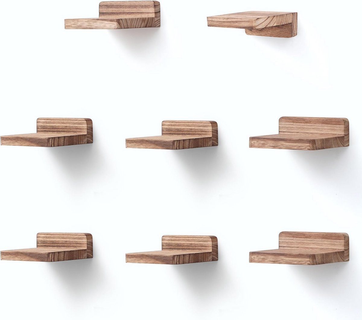 Set van 8 kleine vierkante houten wandplanken voor decoratie en opslag