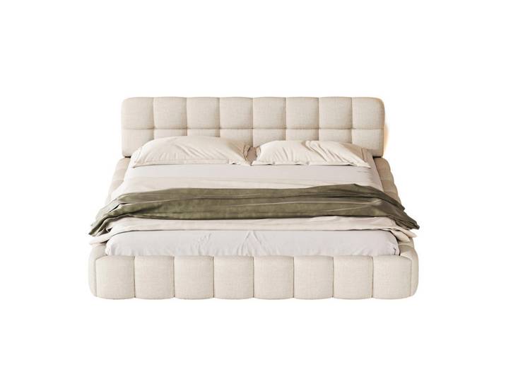 Shopentra Polsterbett 140x190 cm Beige Leinen Gepolstert Mit Lattenrost, Holz, 140x190 cm, Schlafzimmer, Betten, Polsterbetten