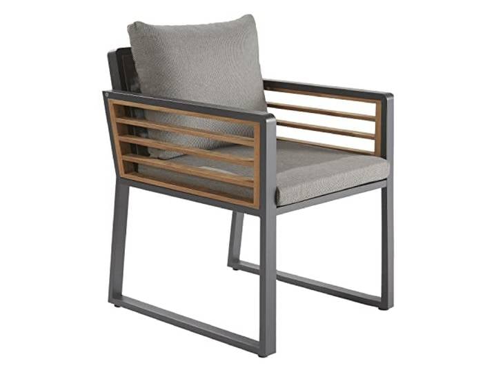 NATERIAL - Gartenstuhl IONIS mit Armlehnen - 1 x Gartensessel - Stapelstuhl - Mit Sitzkissen - Stapelbar - 56 x 65,5 x 77,5 cm - Aluminium - Teak FSC - Dunkelgrau - Terrassenstuhl - Essstuhl