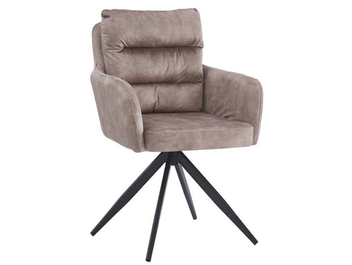 LebensWohnArt Stuhl Bequemer 360° Drehstuhl GEORGIA creme Samt Armlehne Metall schwarz