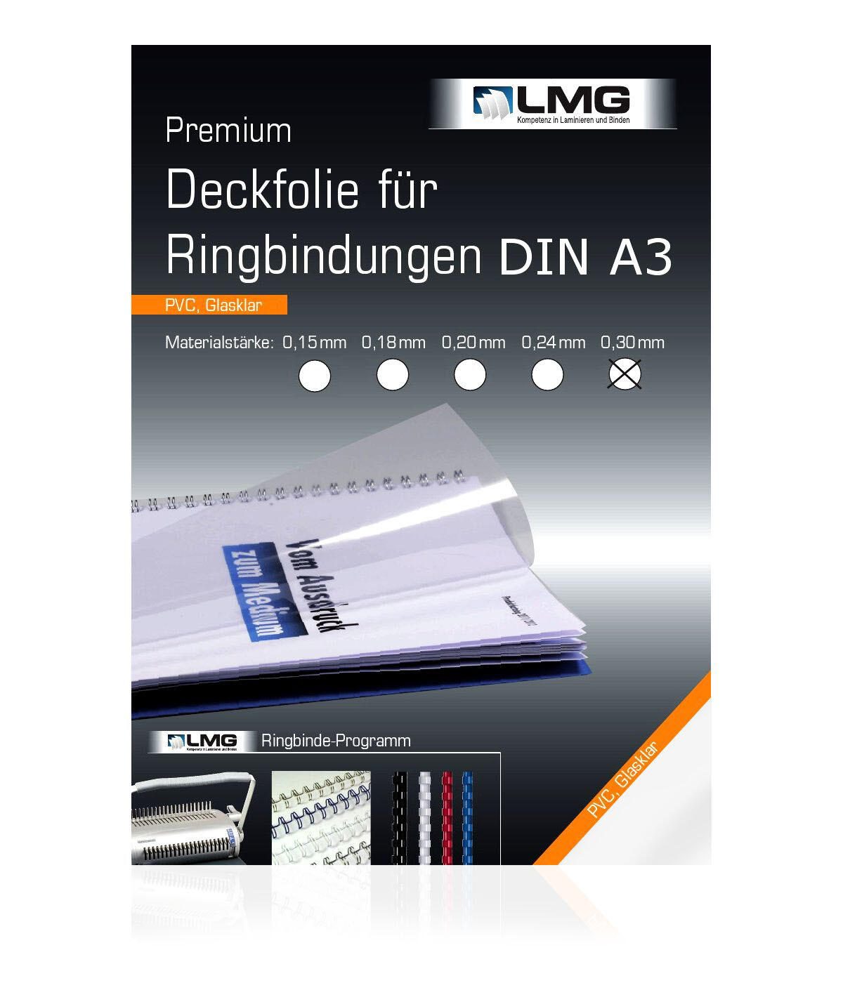 LMG Deckfolien für Bindemappen A3 0.3 mm transparent UMT030TA3-A