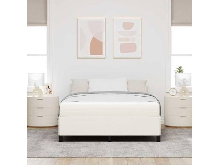 KTHLBRH Doppelbett mit Matratze, Creme, 140 x 190 cm Holzrahmen, atmungsaktiver Stoff, Taschenfedern, modernes Design