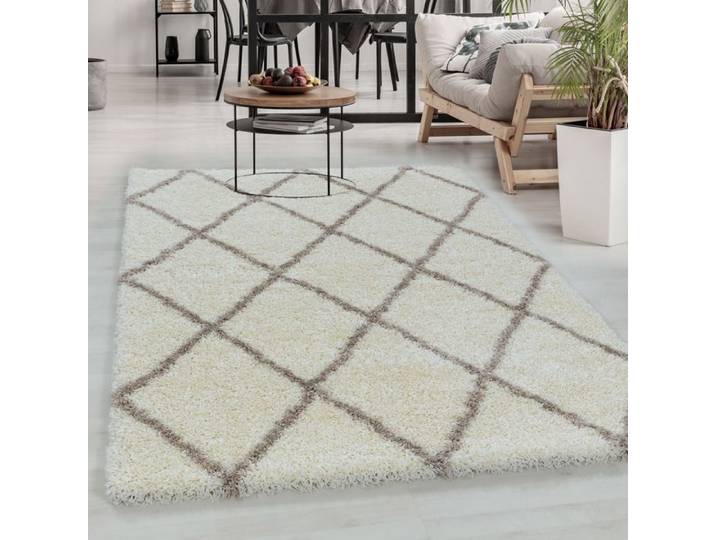 Carpetsale24 Tapis Shaggy à poils longs design losanges Blanc 80x250 cm tapis de salon tapis de chambre entretien facile