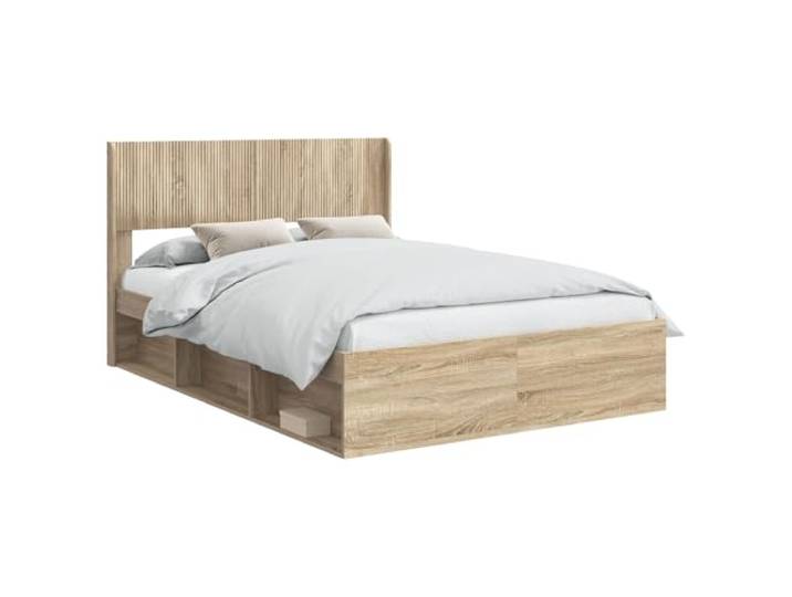 PUGYNBK Bettrahmen Sonoma Eiche mit Stauraum Lattenrost, ohne Boxspring, einfache Montage, 1 Stück, langlebiges Holz