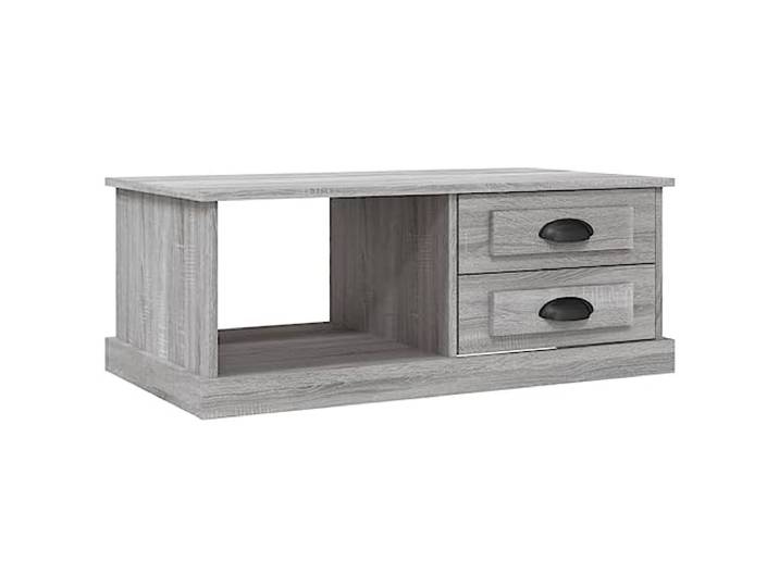 KUTYWEXFM Couchtisch Grau Sonoma 90x50x35 cm Sofatisch mit Schubladen Praktischer Wohnzimmertisch mit 2 Schubladen und offenem Fach für geordnete Ablage und flexible Montage.