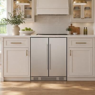"Yeego 30"" Dual Zone French Door Wine Beverage Refrigerator, 33 Bottle 80 Can Built-In/ Under-counter Cooler"