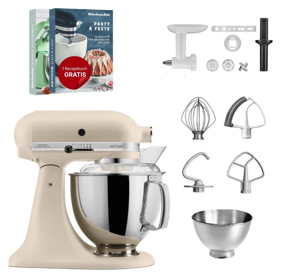 KitchenAid 4,8 L 5KSM175 Artisan Küchenmaschine Set 2 Fleischwolf+Spritzgebäckvorsatz Fresh Linen