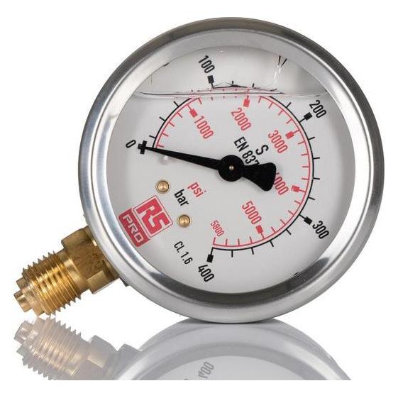 RS PRO G1/4 Manometer 0bar 400bar, Ø 63mm Edels (2310196)