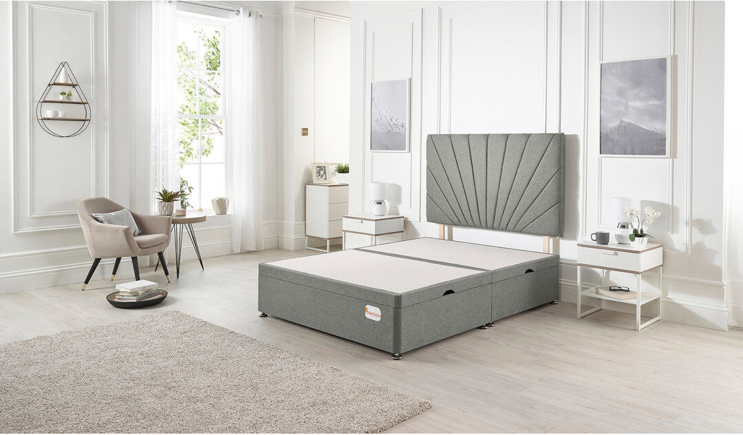Marlow Home Co. Etheral Side Opening Ottoman Storage Bed with Upholstered Headboard Tweed Fabric Grey Single (3')