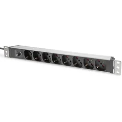 Digitus Steckdosenleiste mit Aluminiumprofil und Vorsicherung, 8-fach Italienische Ausgang, 2 m Zuleitung IEC C14 Stecker