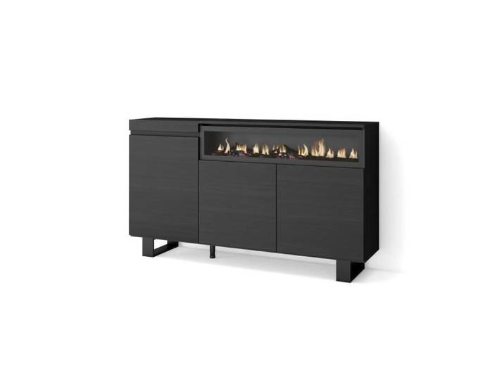 Buffet Bahut Enfilade 150x35x87cm 3 Portes 1feu électrique Noir RF2515